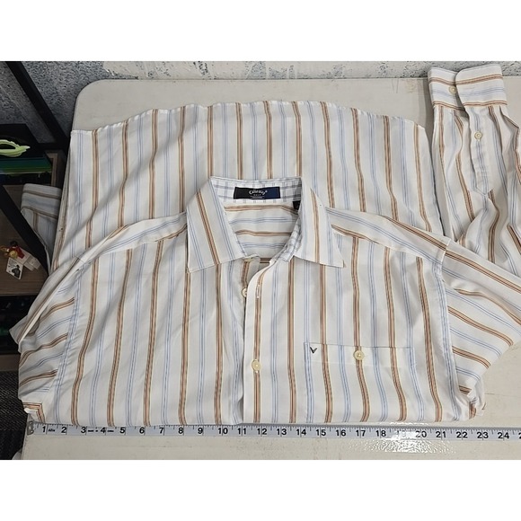 Callaway Golf Shirt Men's Large White Striped Button Down Cotton Dress Casual - Picture 4 of 10